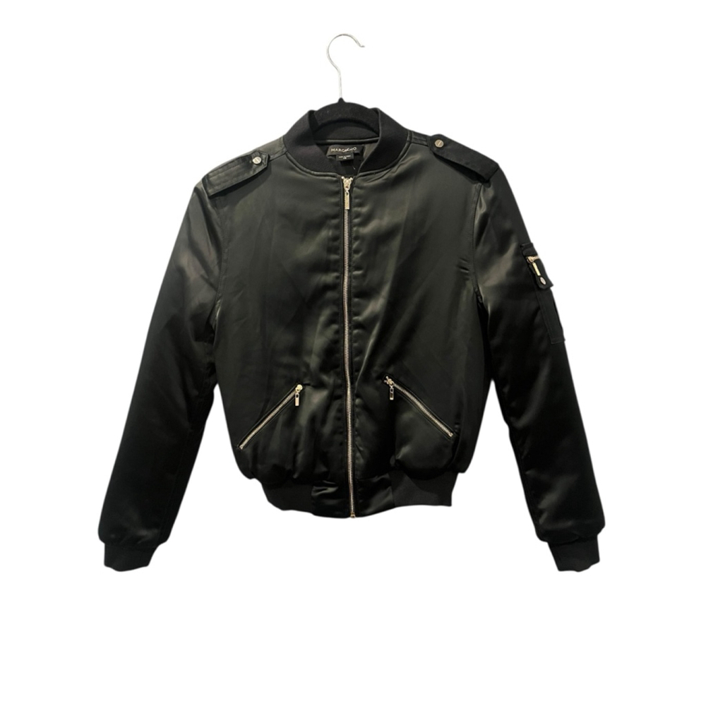 Marciano Black Luxury Bomber Jacket Size XS Women's Puffer Pockets Casual Zipper